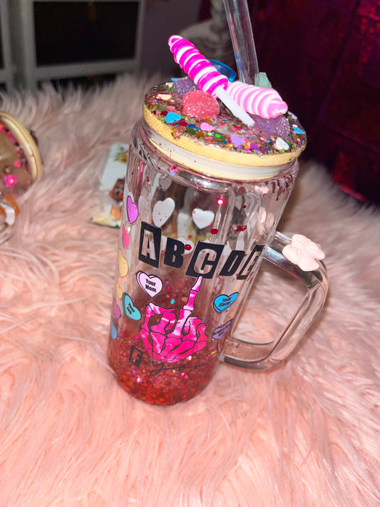 ABCDE-FU 20 oz glass tumbler with slow drip hearts! 💕