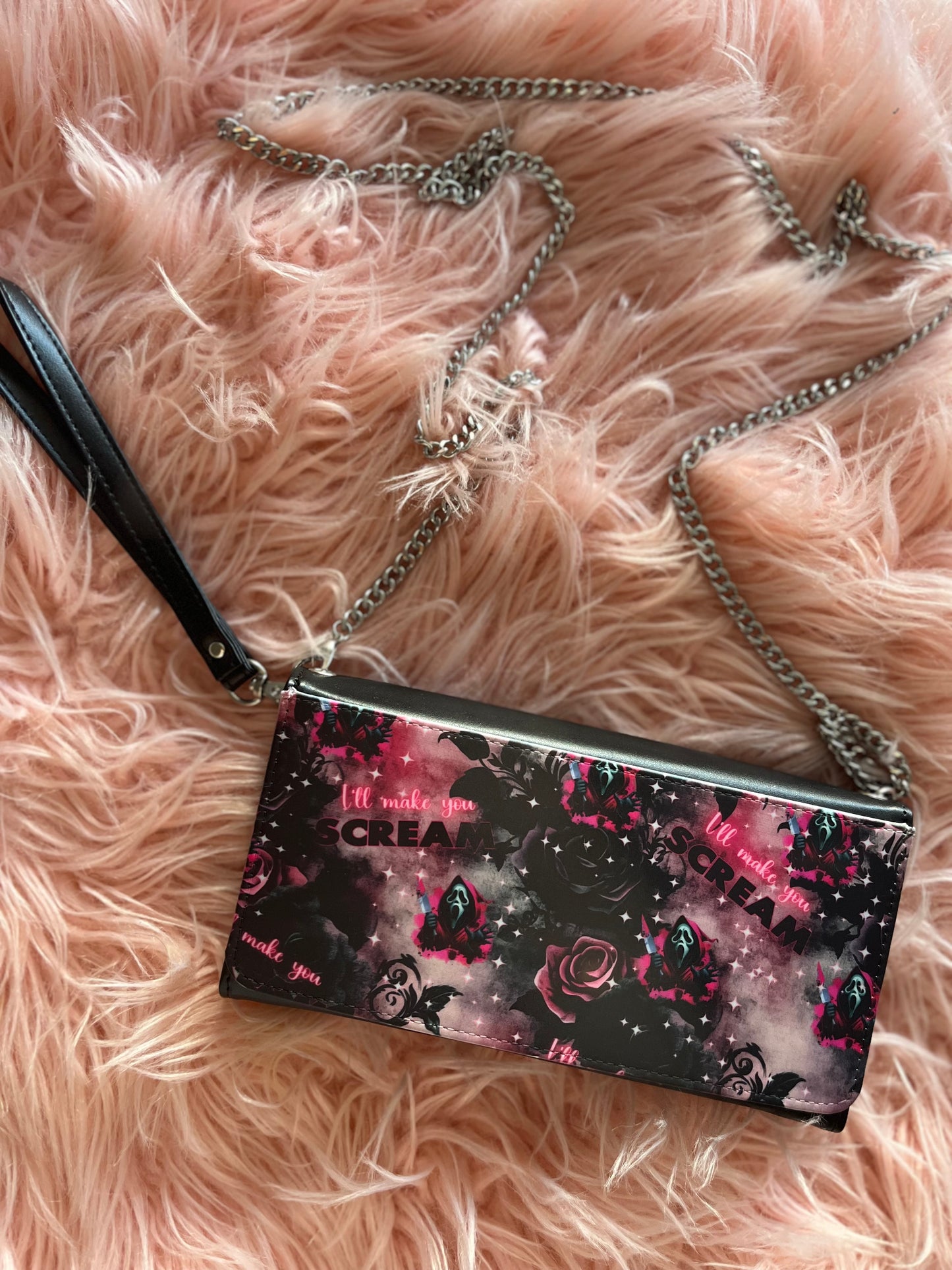 I’ll make you Scream wallet clutch with chain and wristlet