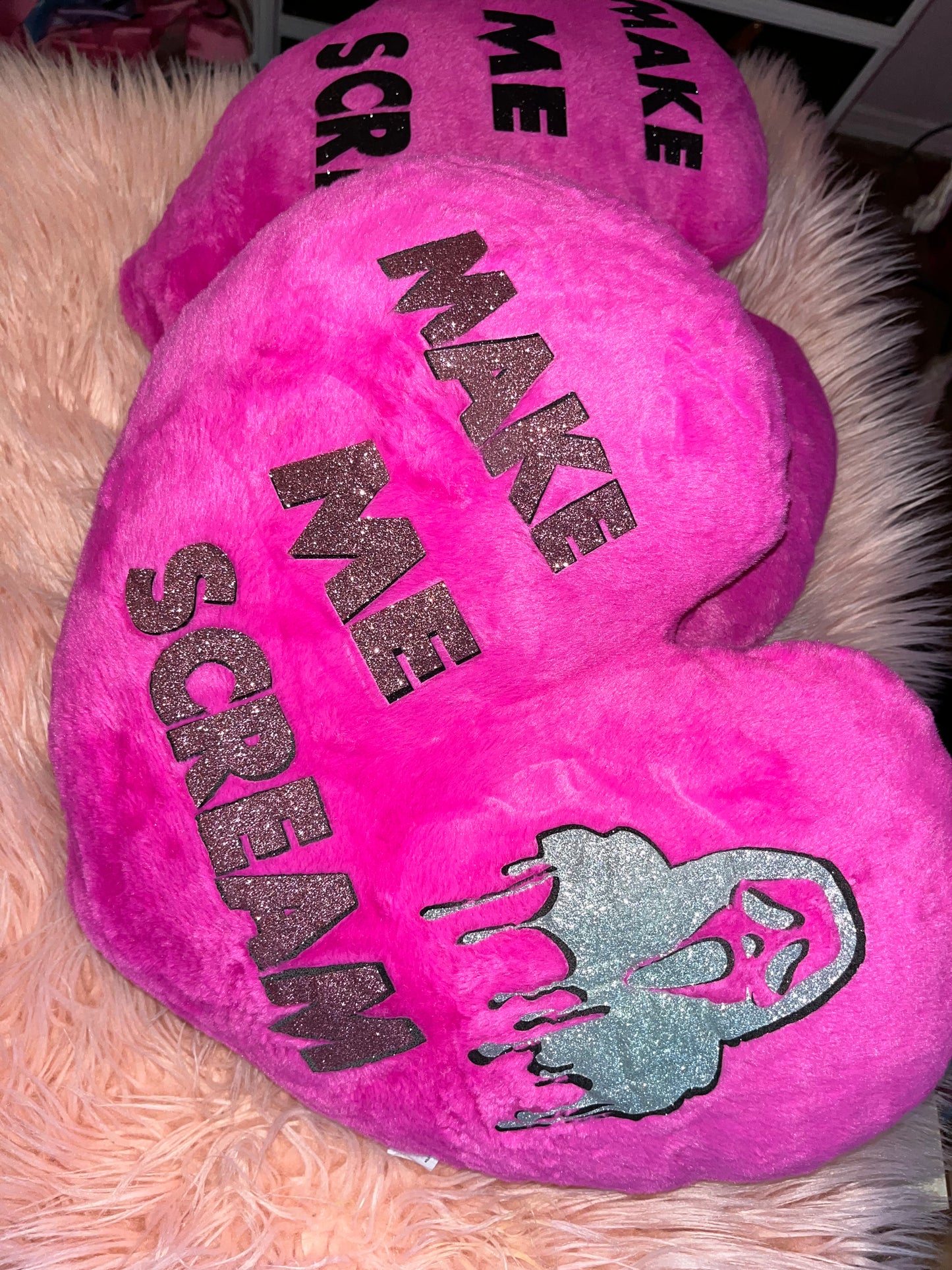 16.5 inch Make Me Scream Heart shaped plushie! Silver/black/pink**