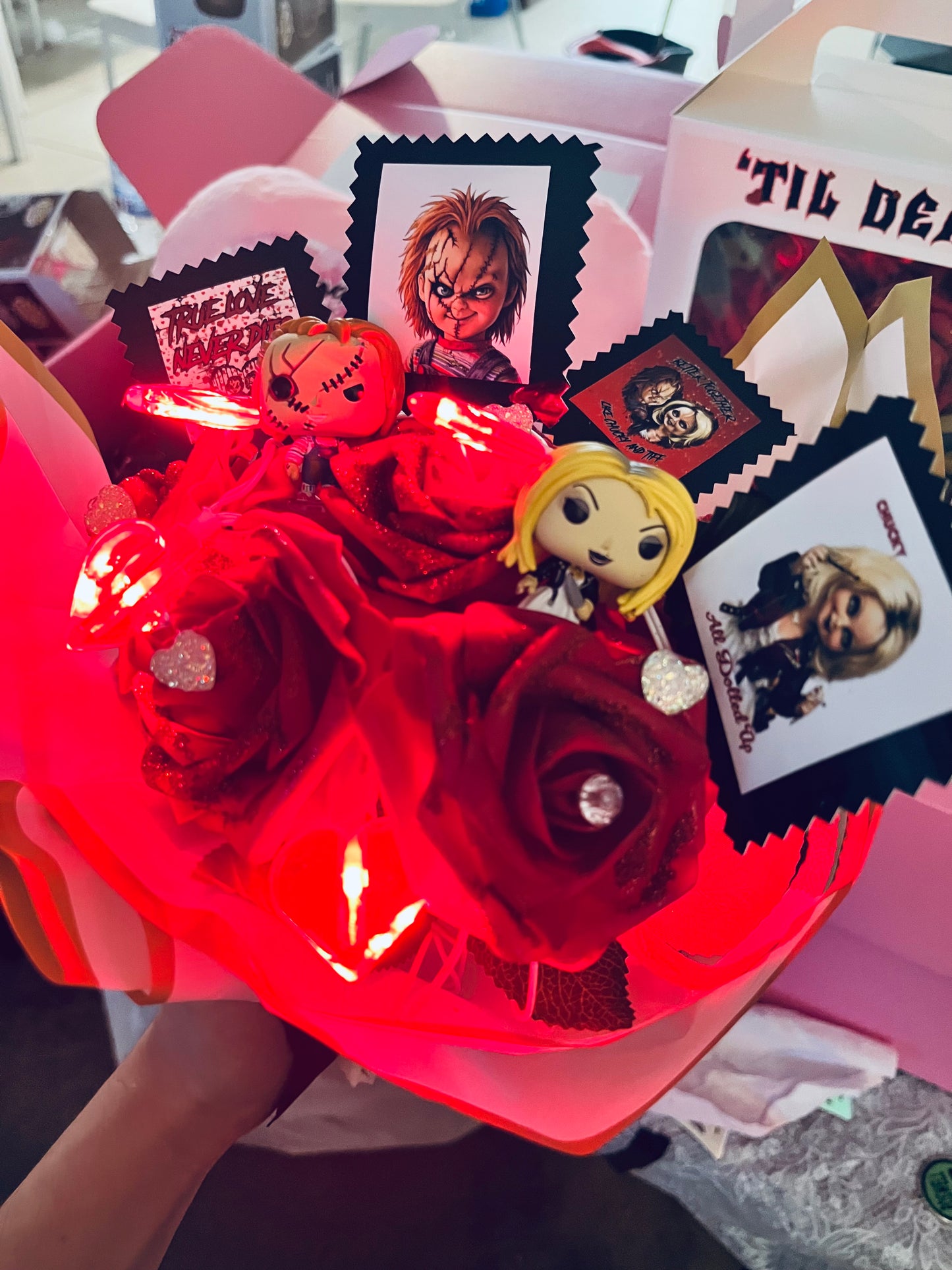 TIL Death Do Us Part Chucky and Tiffany forever roses bouquet