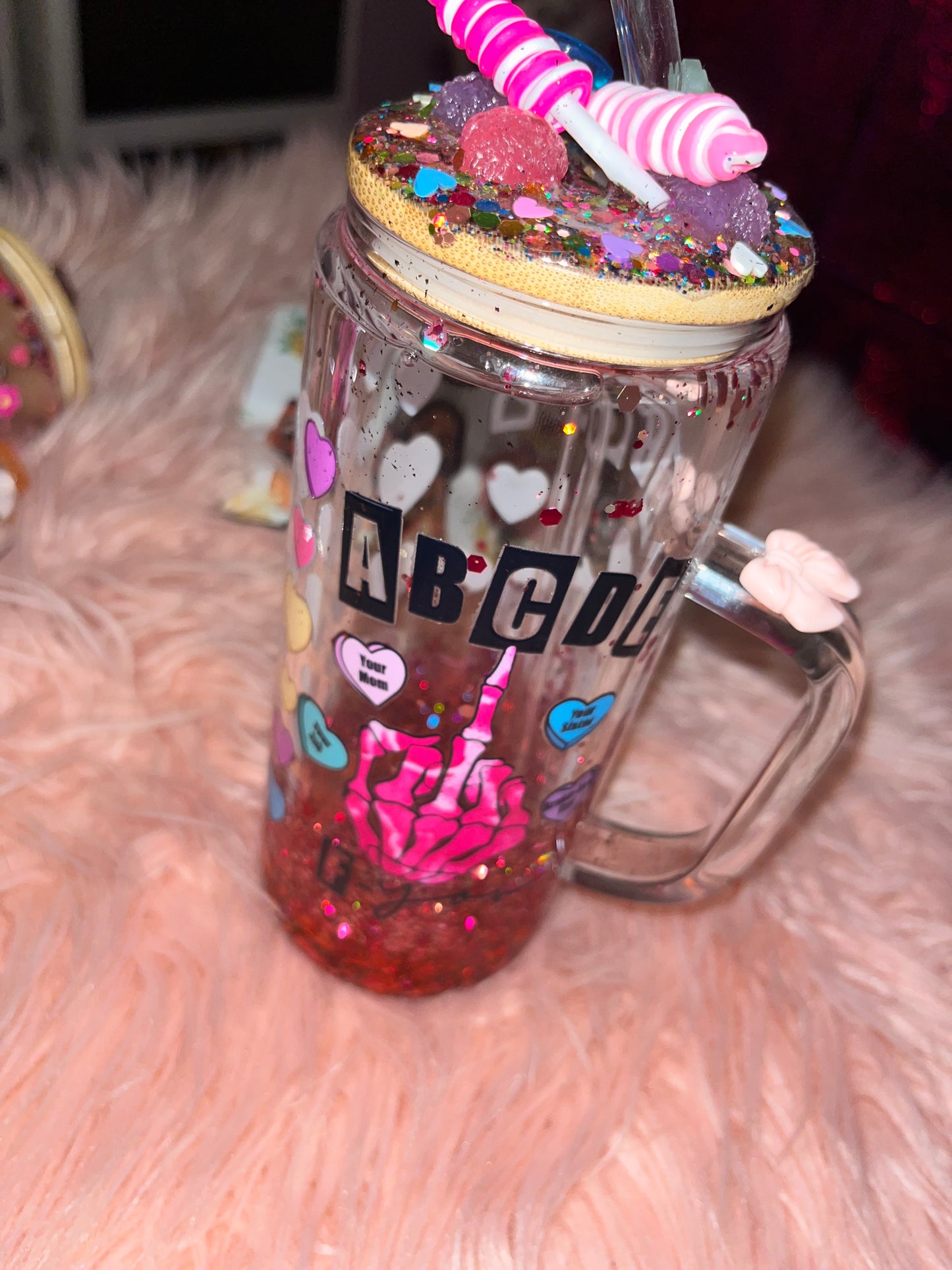 ABCDE-FU 20 oz glass tumbler with slow drip hearts! 💕