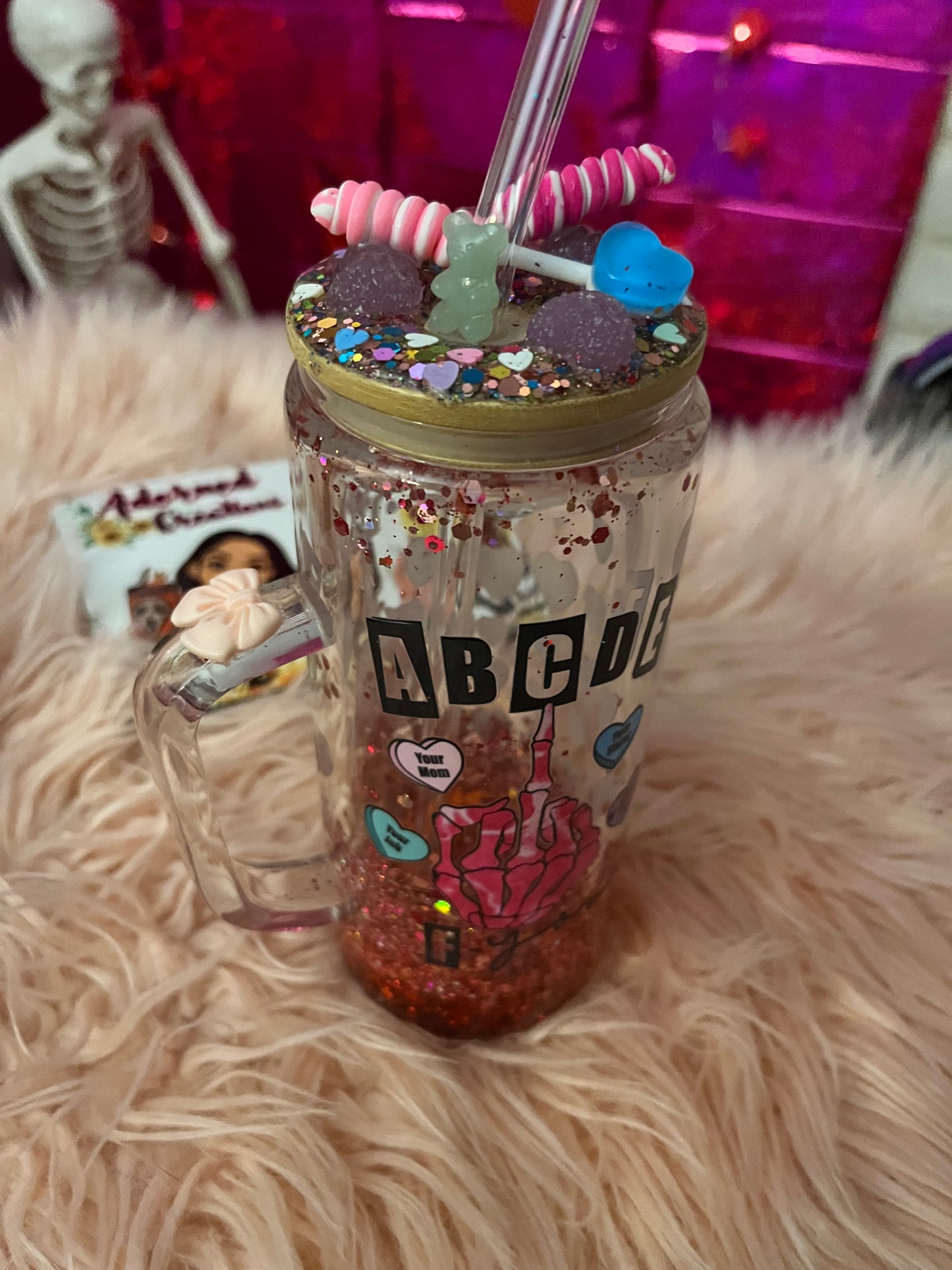 ABCDE-FU 20 oz glass tumbler with slow drip hearts! 💕