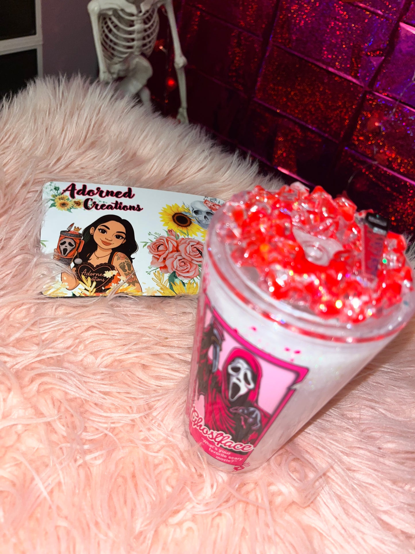 16 oz Barbie Horror themed snowglobe tumbler!