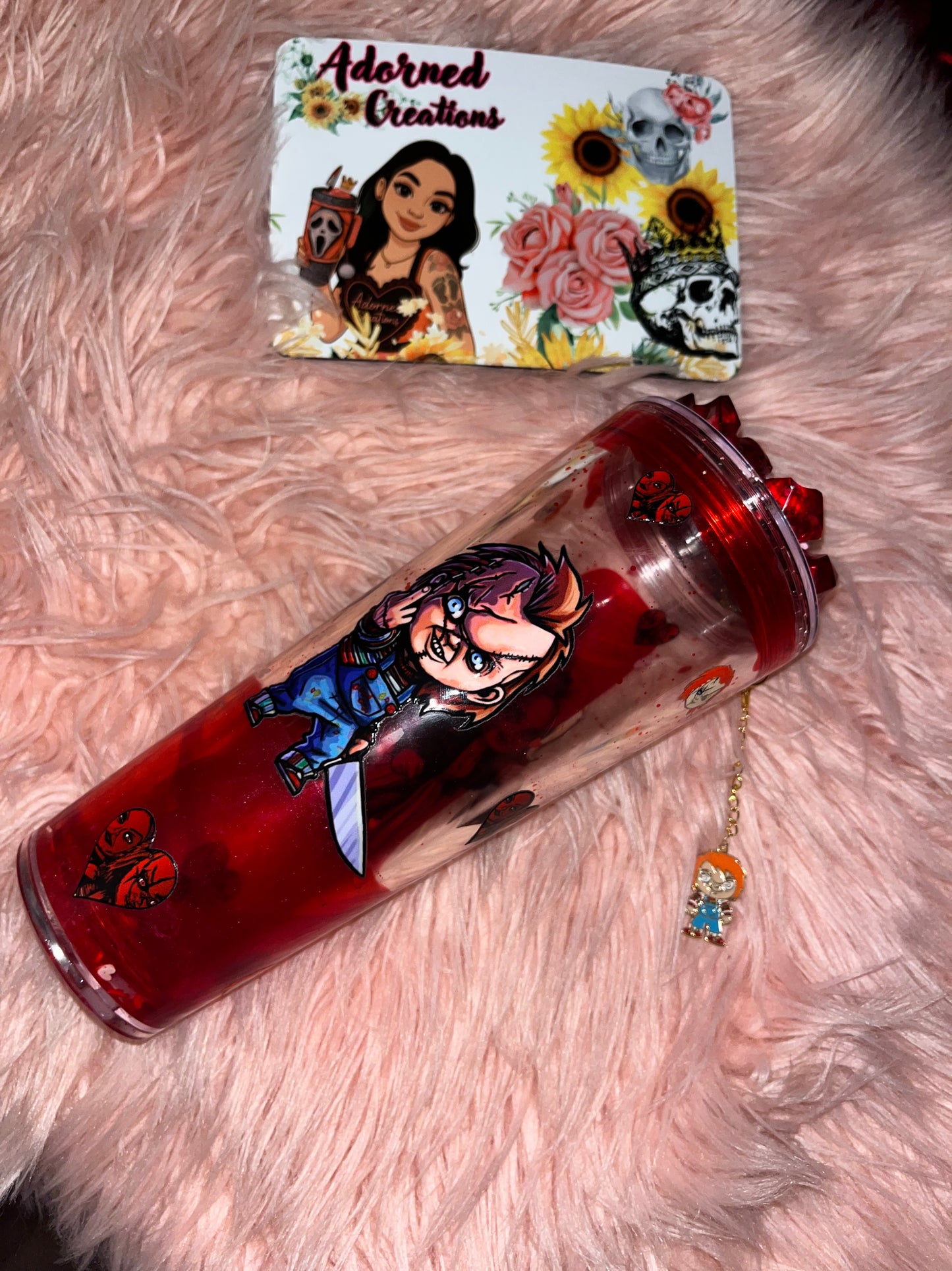 24 oz blood drop Tiffany and Chucky tumbler!