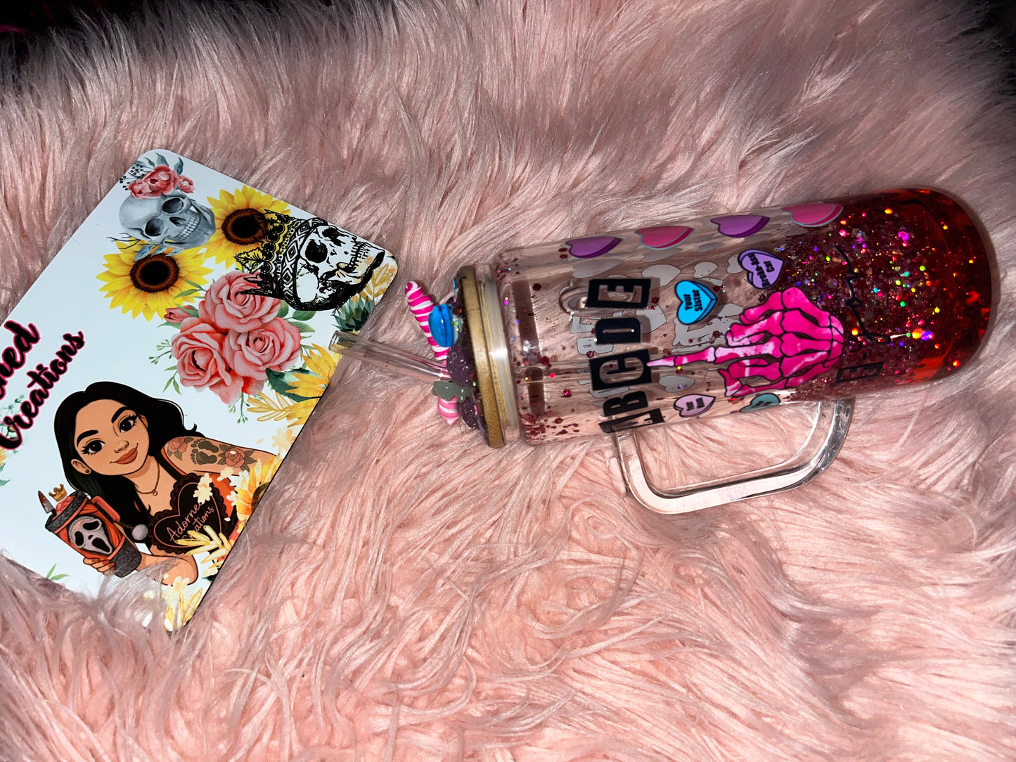 ABCDE-FU 20 oz glass tumbler with slow drip hearts! 💕
