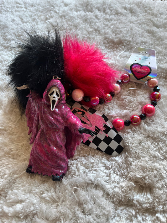 Horror Bestie XL Custom Painted/glittered Emotional Support Trinket (Custom Pink Ghostie)