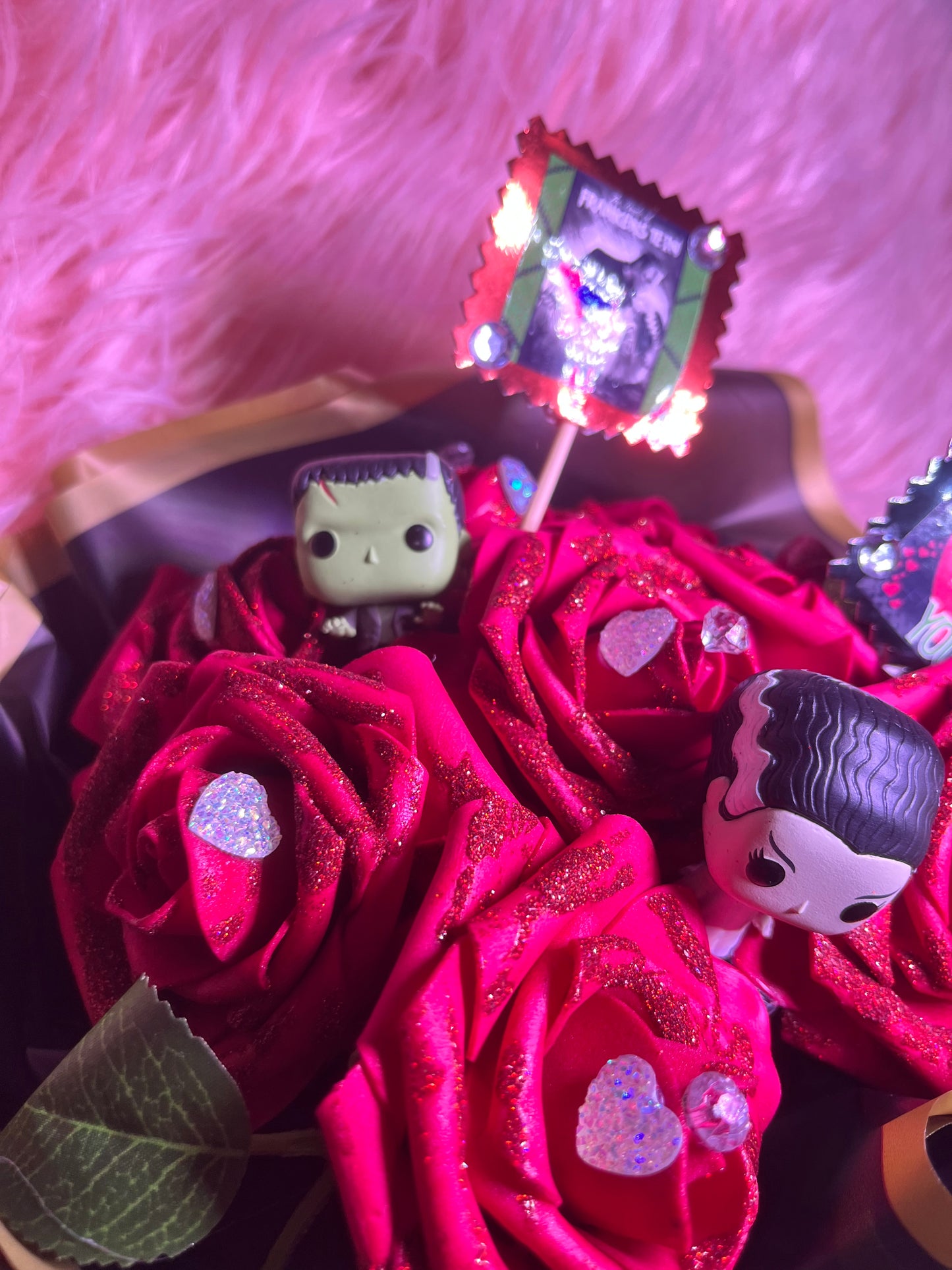 TIL Death Do Us Part Frankenstein and Bride forever roses bouquet