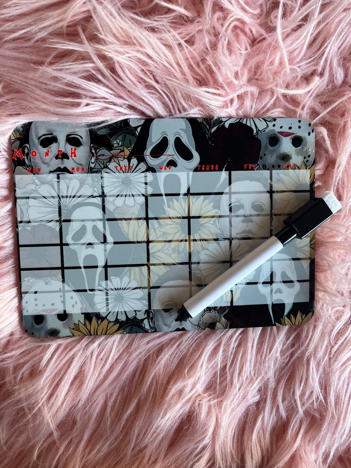 Custom Magnetic Dry Erase Calendar Board – 5x7 Wooden Monthly Planner (Includes Marker) | Horror & Pop Culture Designs