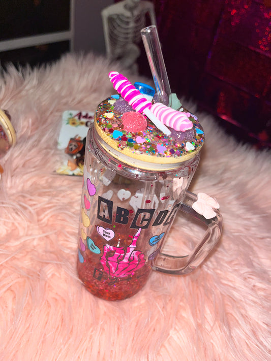 ABCDE-FU 20 oz glass tumbler with slow drip hearts! 💕
