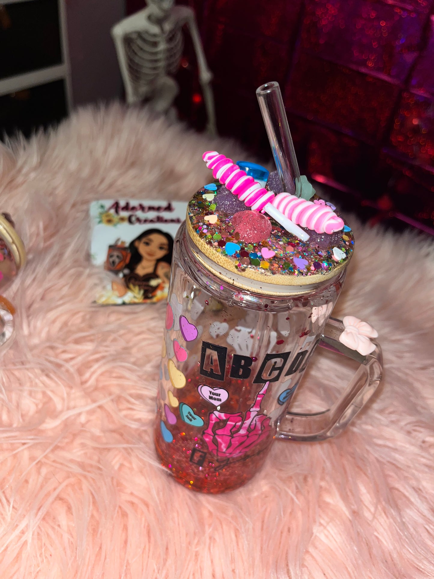 ABCDE-FU 20 oz glass tumbler with slow drip hearts! 💕