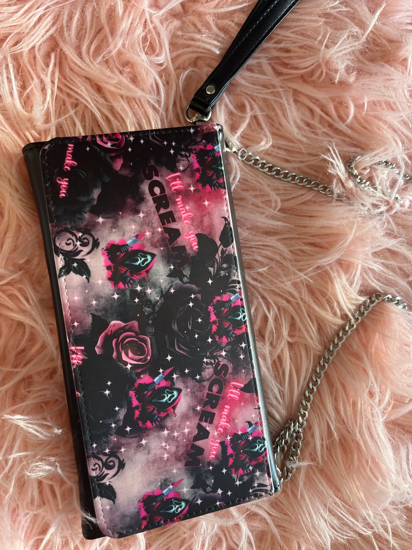 I’ll make you Scream wallet clutch with chain and wristlet