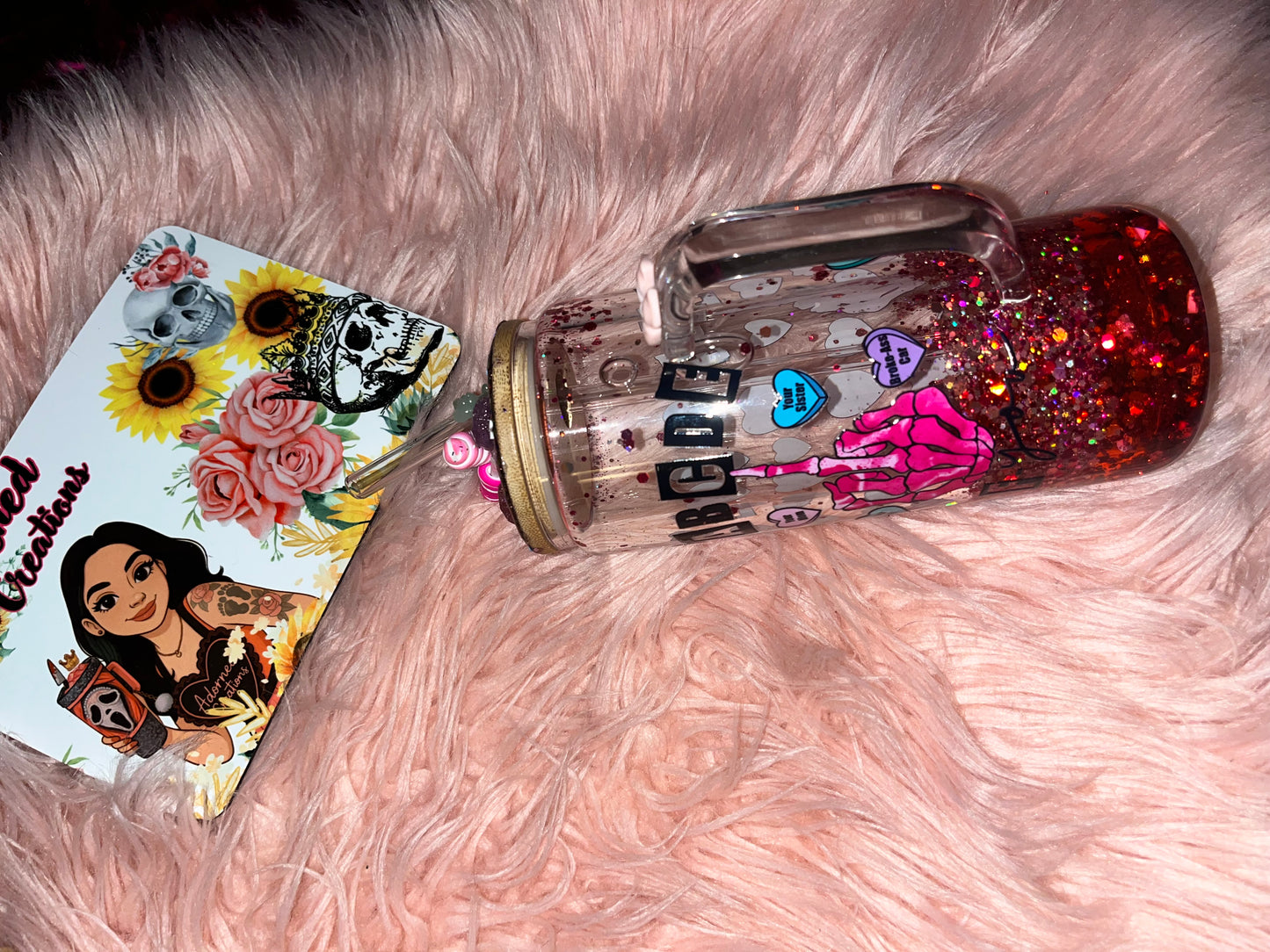 ABCDE-FU 20 oz glass tumbler with slow drip hearts! 💕