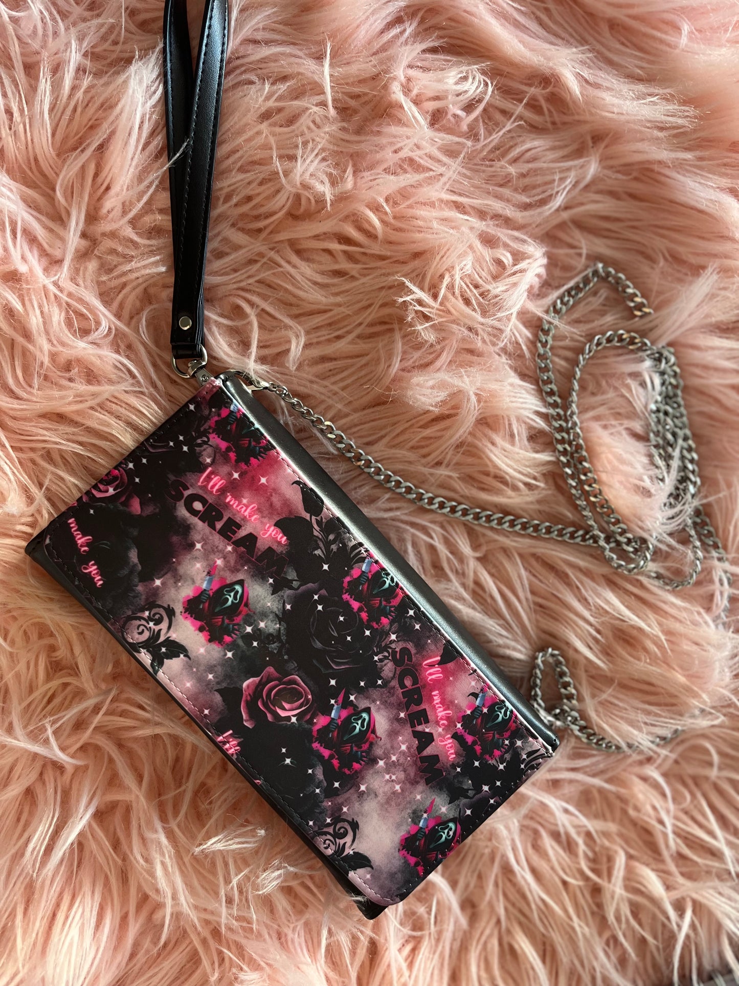 I’ll make you Scream wallet clutch with chain and wristlet