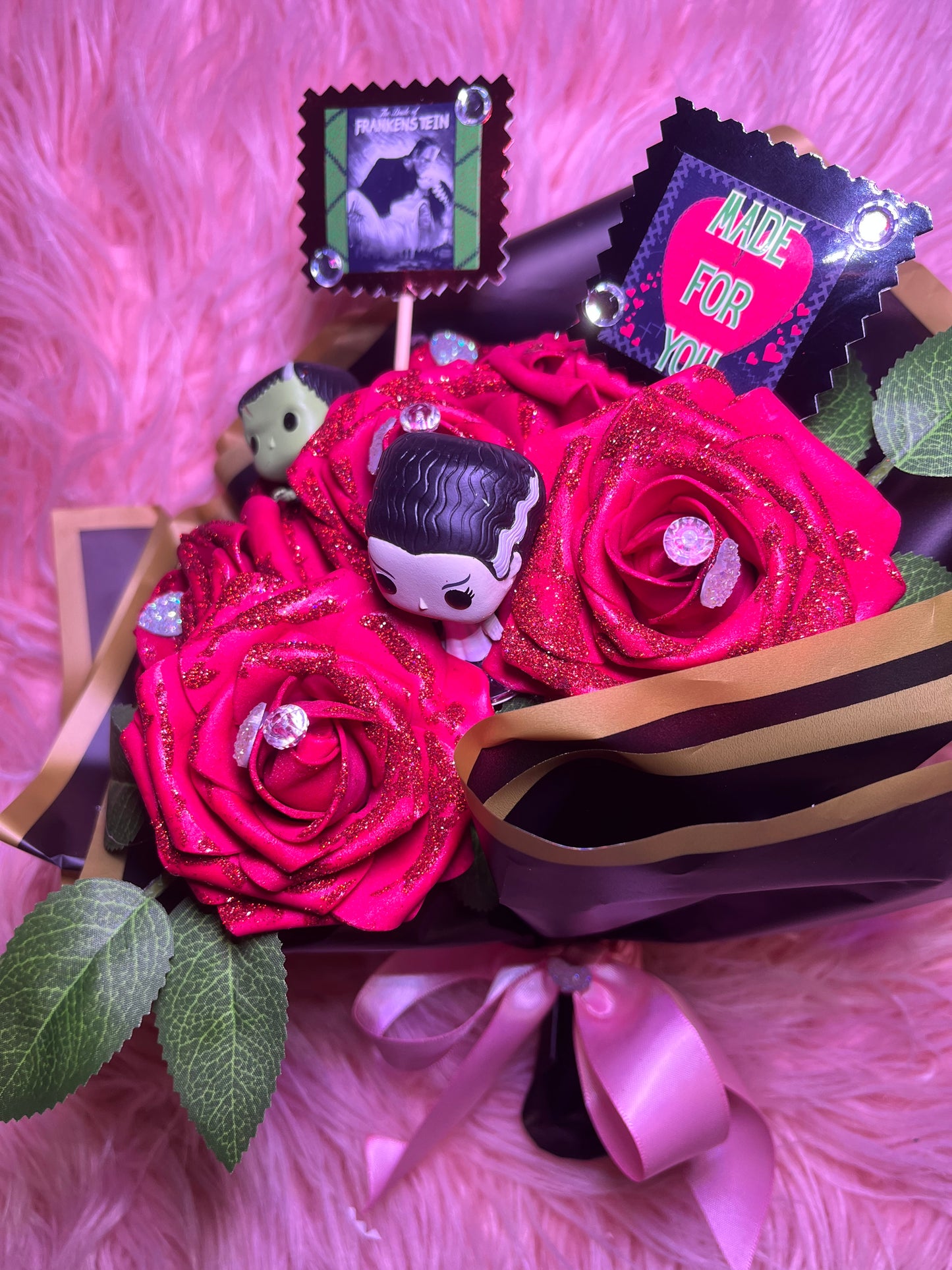 TIL Death Do Us Part Frankenstein and Bride forever roses bouquet