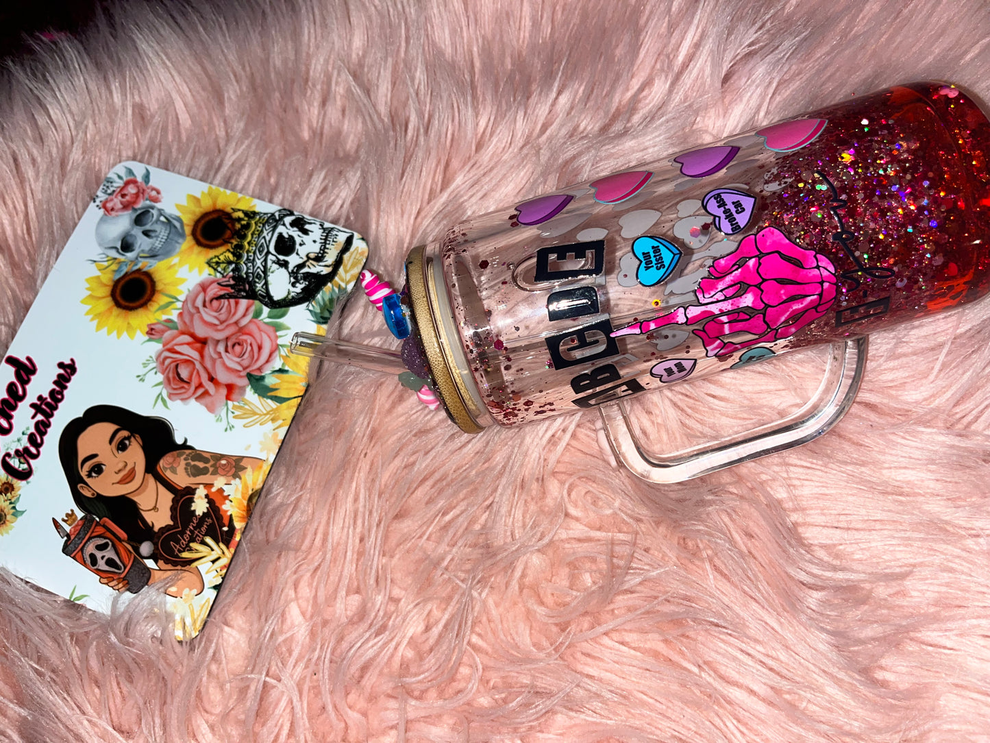 ABCDE-FU 20 oz glass tumbler with slow drip hearts! 💕