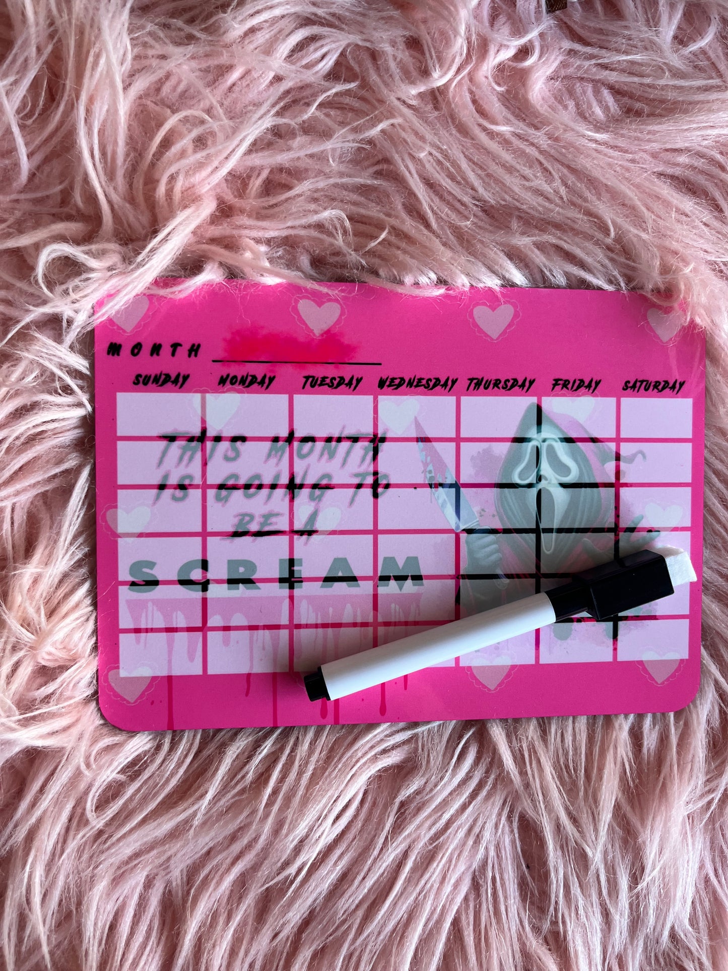 Custom Magnetic Dry Erase Calendar Board – 5x7 Wooden Monthly Planner (Includes Marker) | Horror & Pop Culture Designs