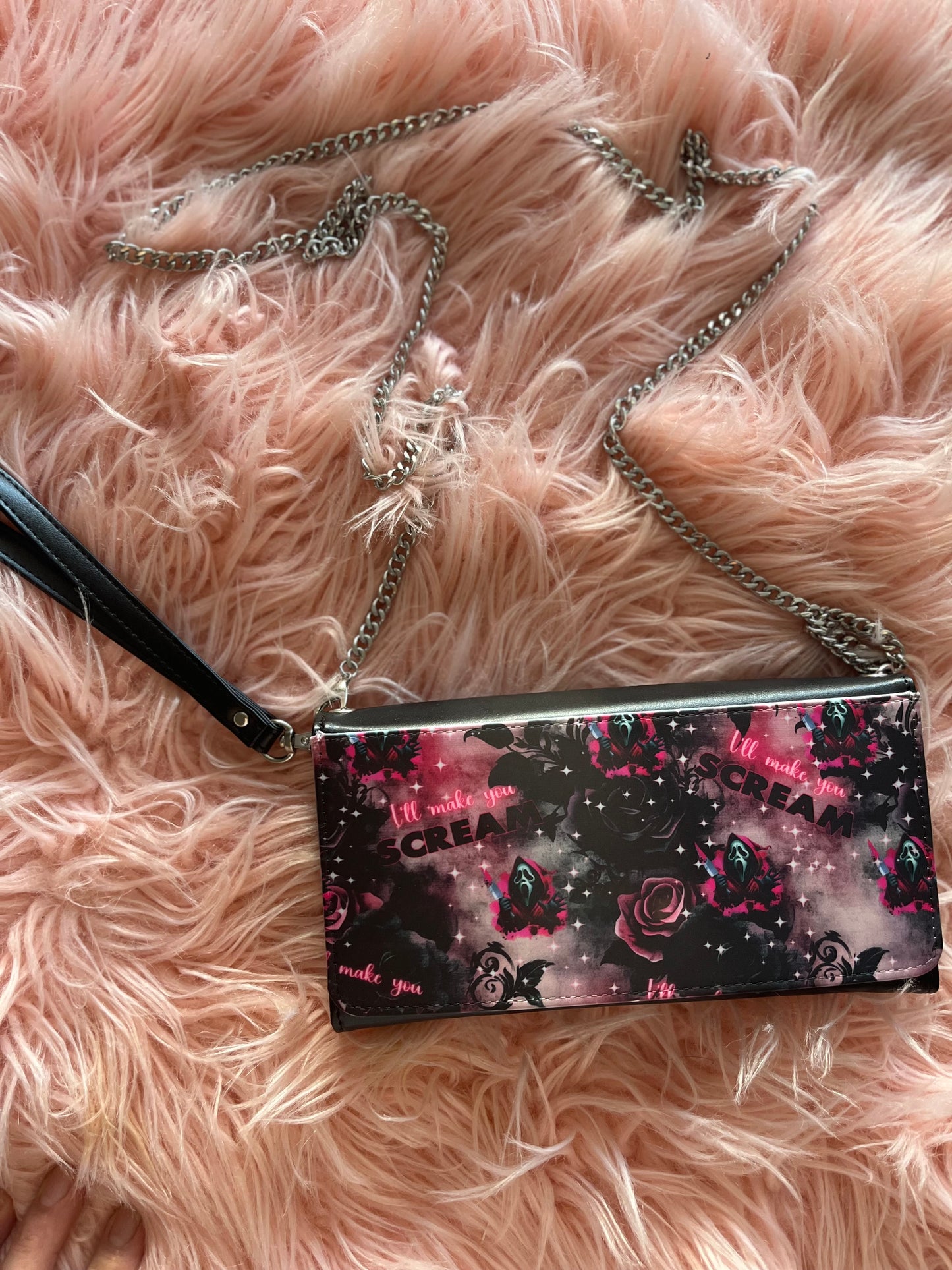 I’ll make you Scream wallet clutch with chain and wristlet