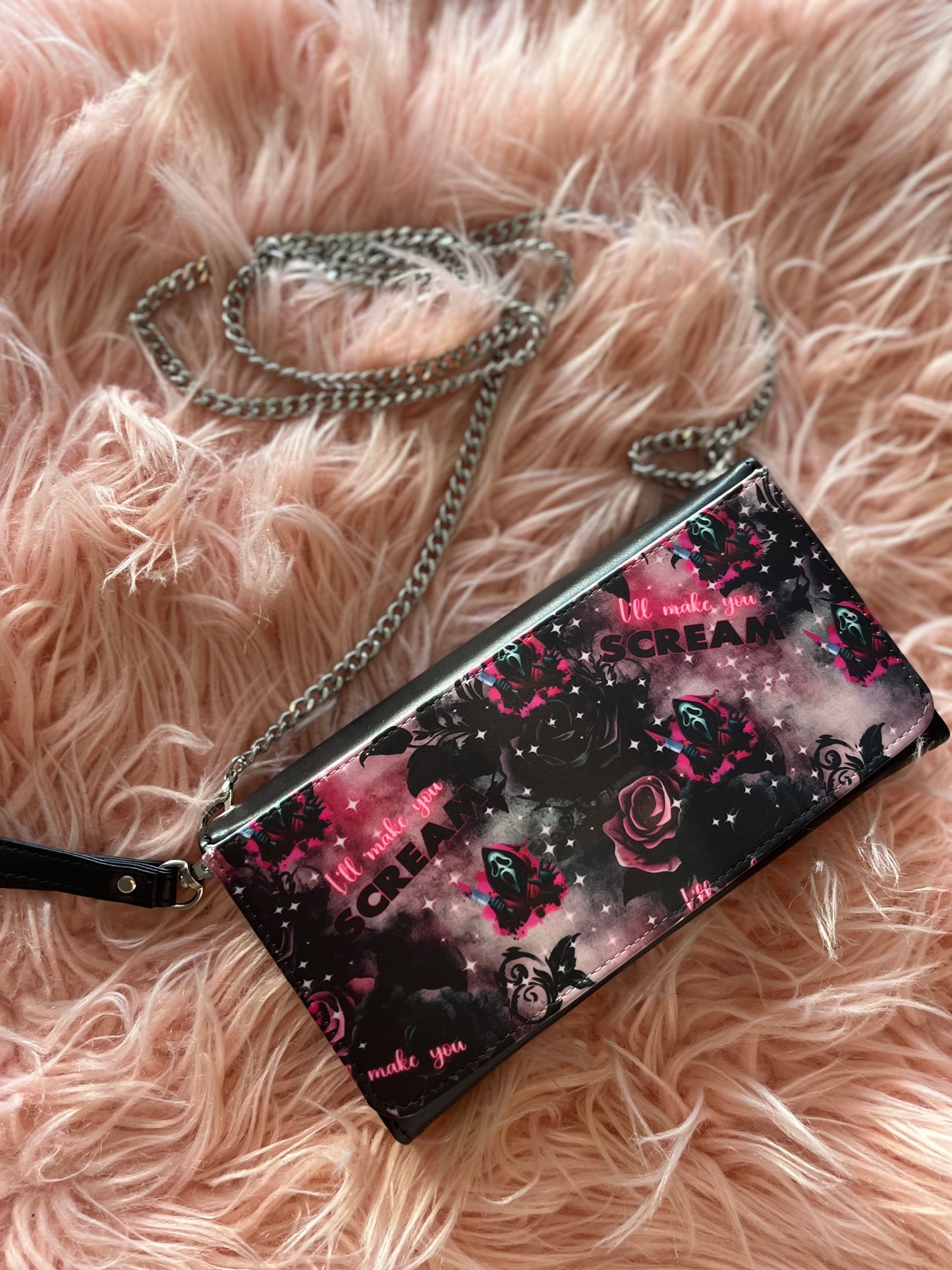 I’ll make you Scream wallet clutch with chain and wristlet