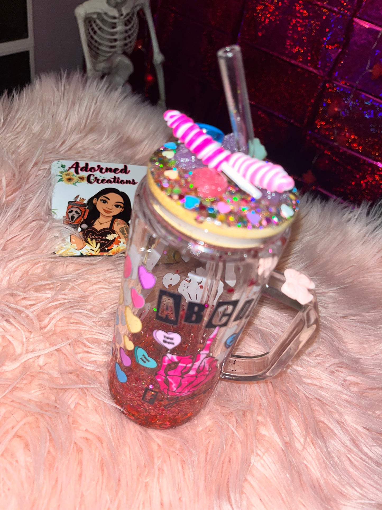 ABCDE-FU 20 oz glass tumbler with slow drip hearts! 💕