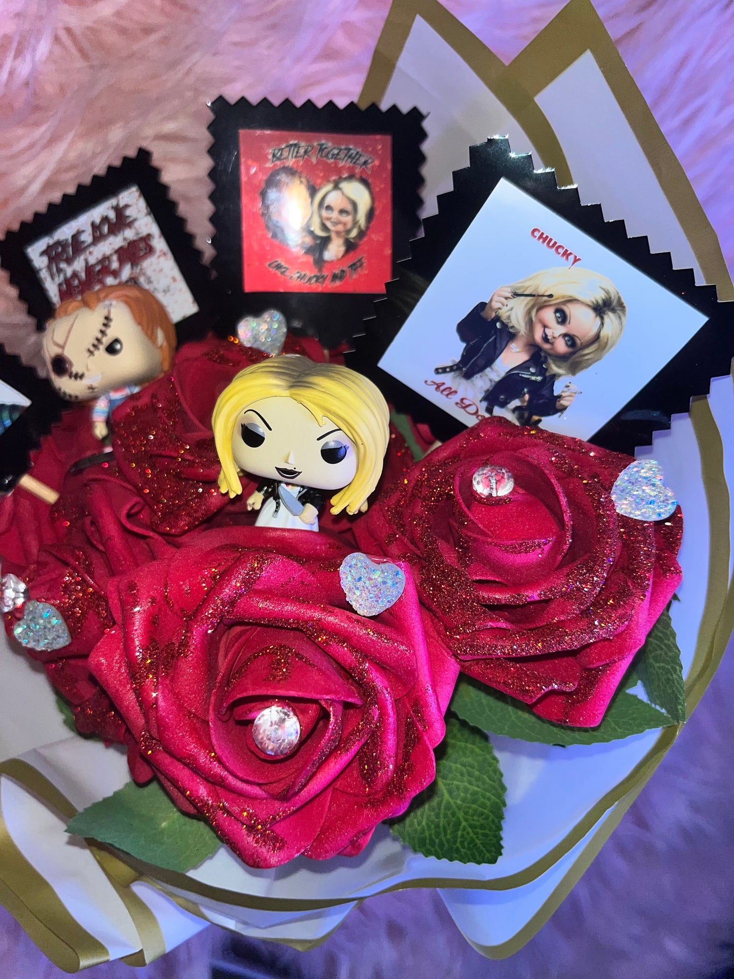 TIL Death Do Us Part Chucky and Tiffany forever roses bouquet