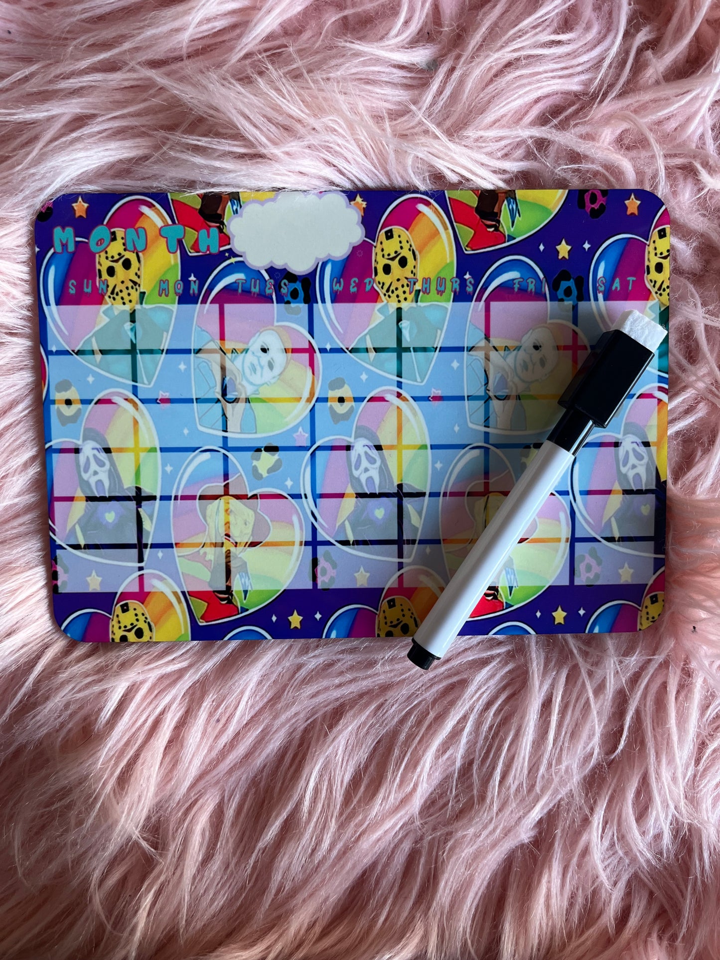 Custom Magnetic Dry Erase Calendar Board – 5x7 Wooden Monthly Planner (Includes Marker) | Horror & Pop Culture Designs