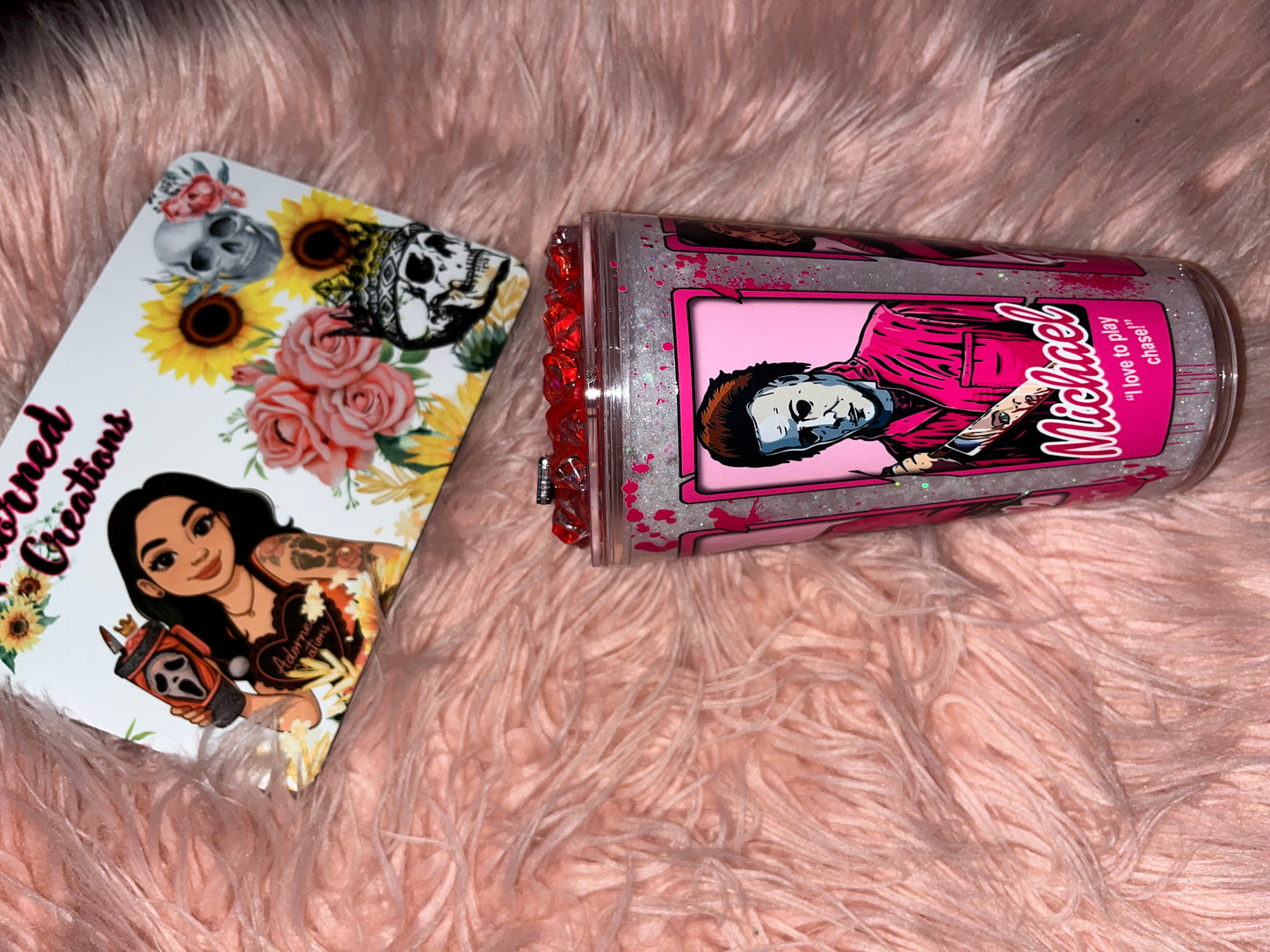 16 oz Barbie Horror themed snowglobe tumbler!