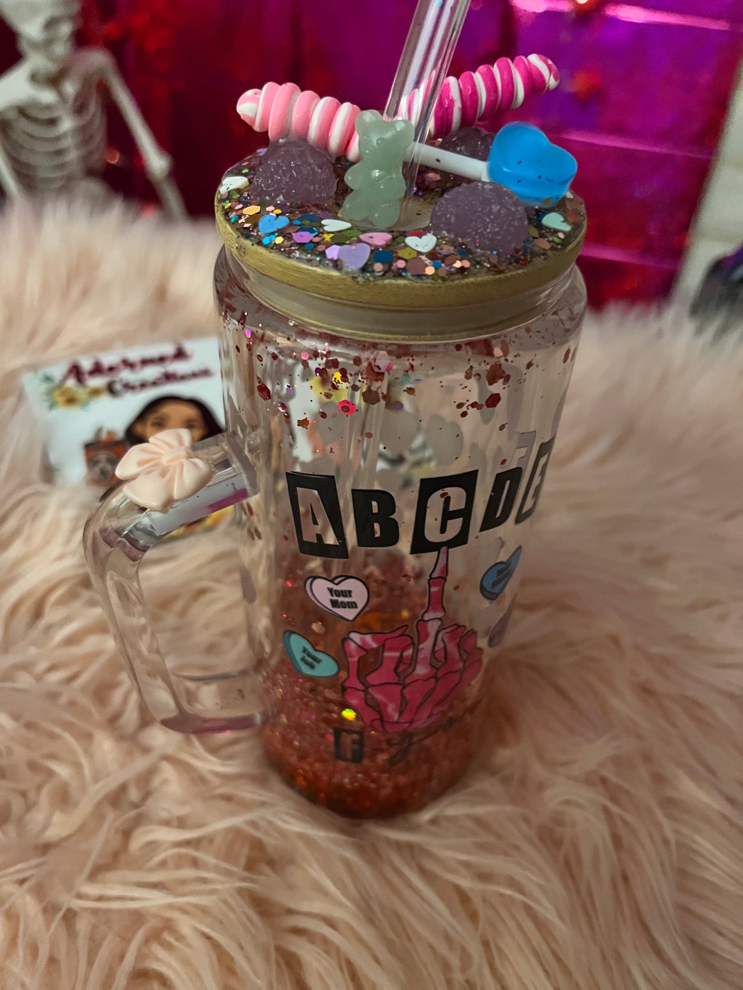ABCDE-FU 20 oz glass tumbler with slow drip hearts! 💕