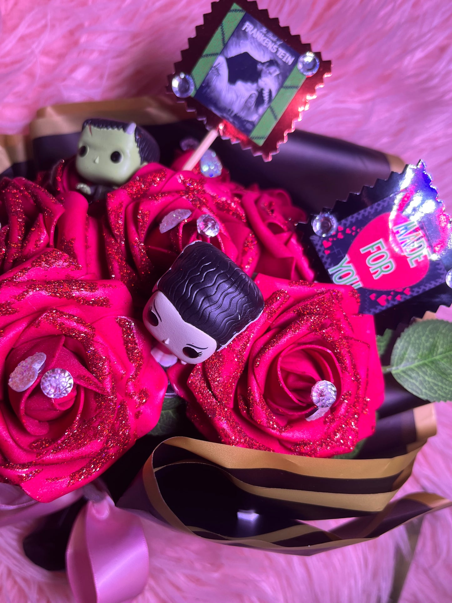TIL Death Do Us Part Frankenstein and Bride forever roses bouquet