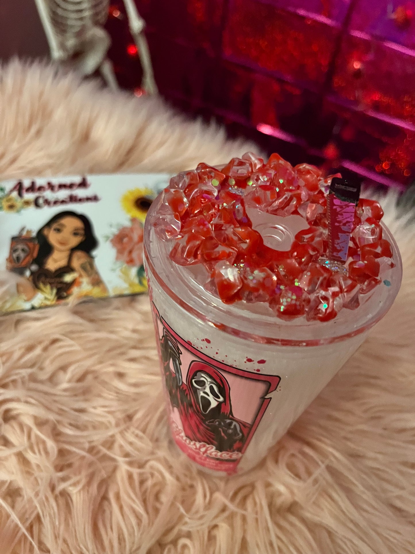 16 oz Barbie Horror themed snowglobe tumbler!