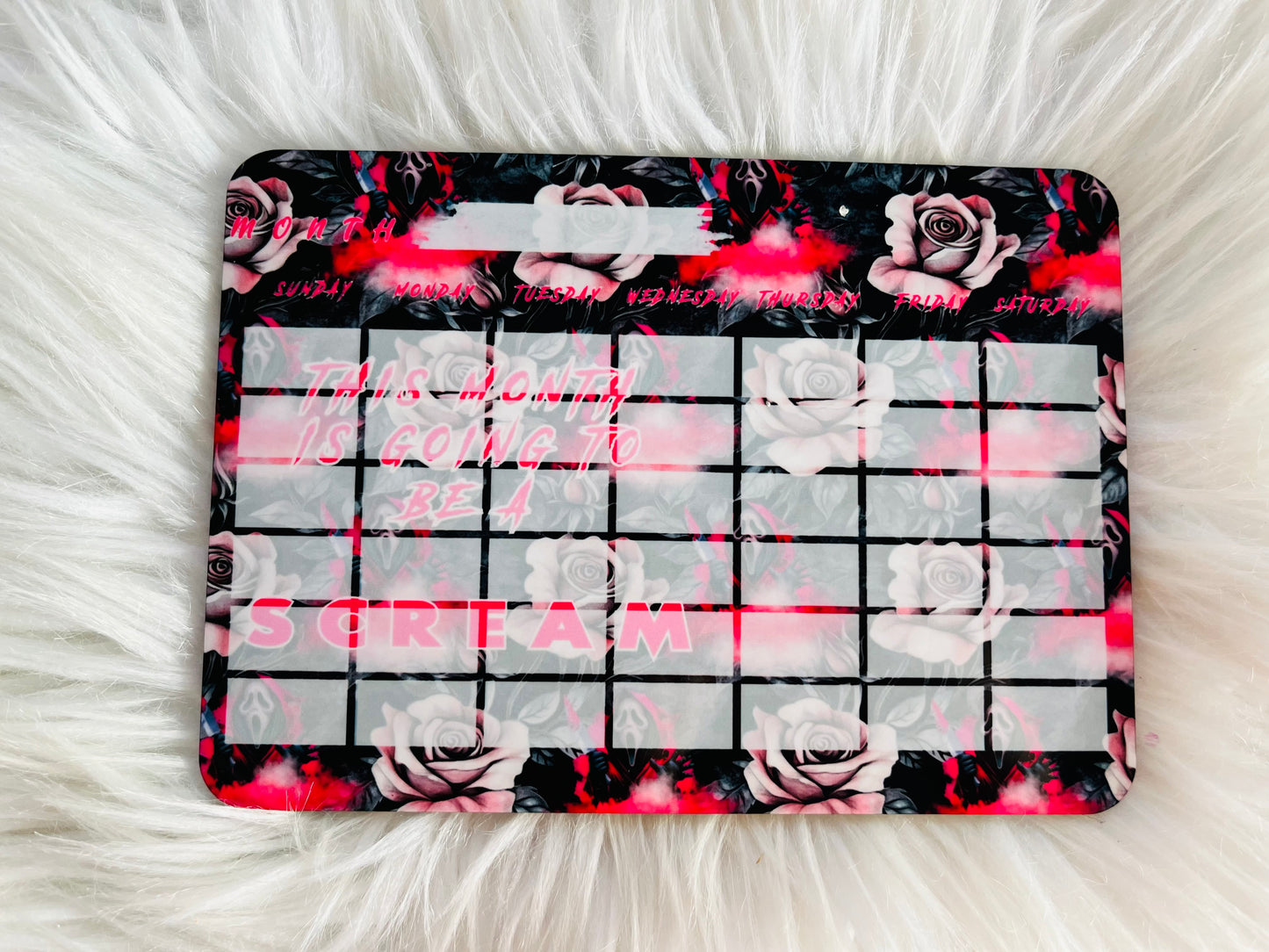 Custom Magnetic Dry Erase Calendar Board – 5x7 Wooden Monthly Planner (Includes Marker) | Horror & Pop Culture Designs