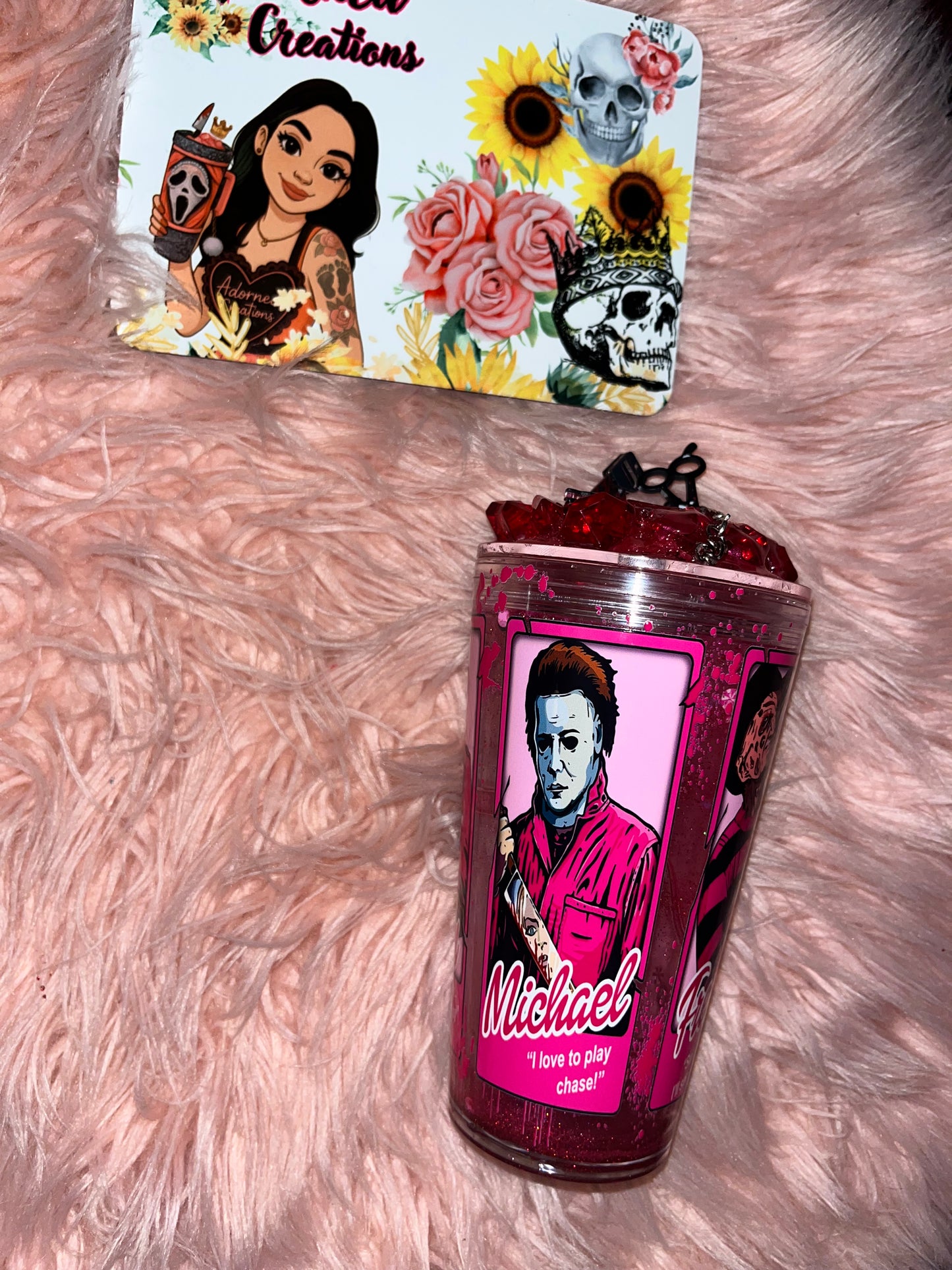 💖🔪 Pink Slasher Snowglobe Tumbler (16 oz)