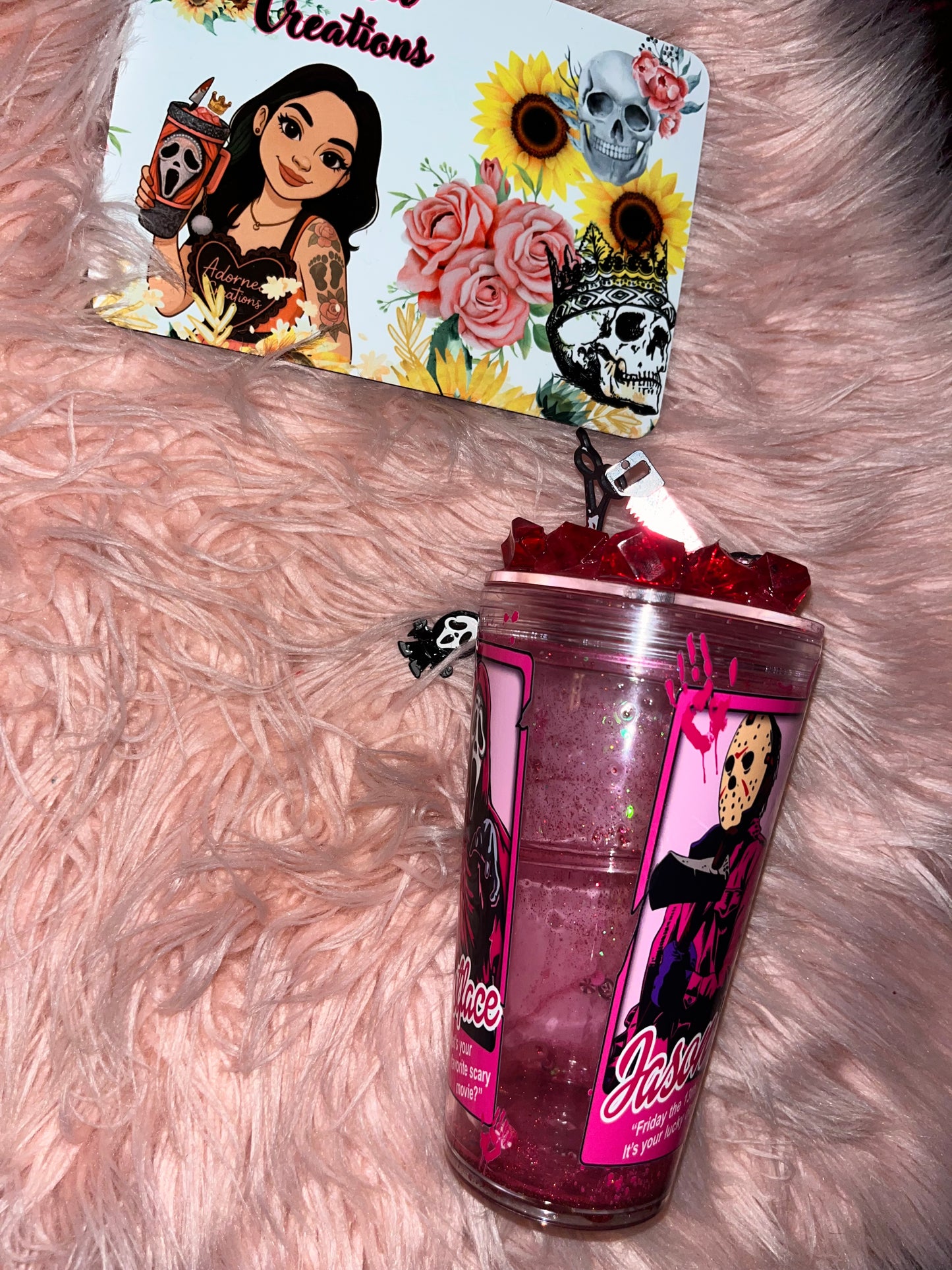 💖🔪 Pink Slasher Snowglobe Tumbler (16 oz)