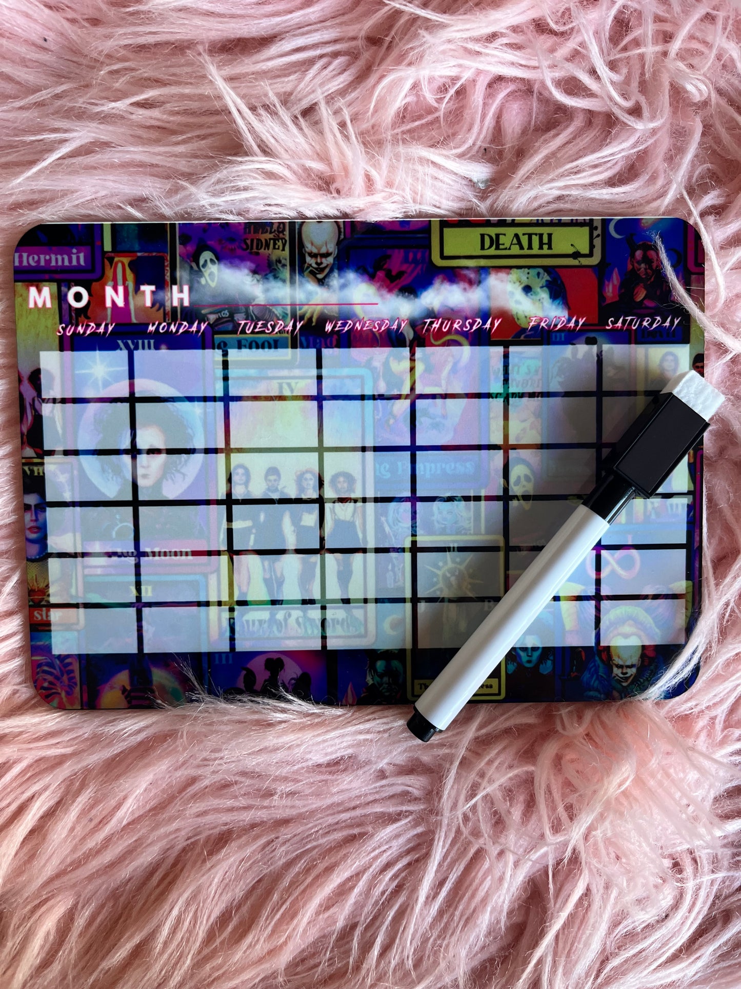 Custom Magnetic Dry Erase Calendar Board – 5x7 Wooden Monthly Planner (Includes Marker) | Horror & Pop Culture Designs