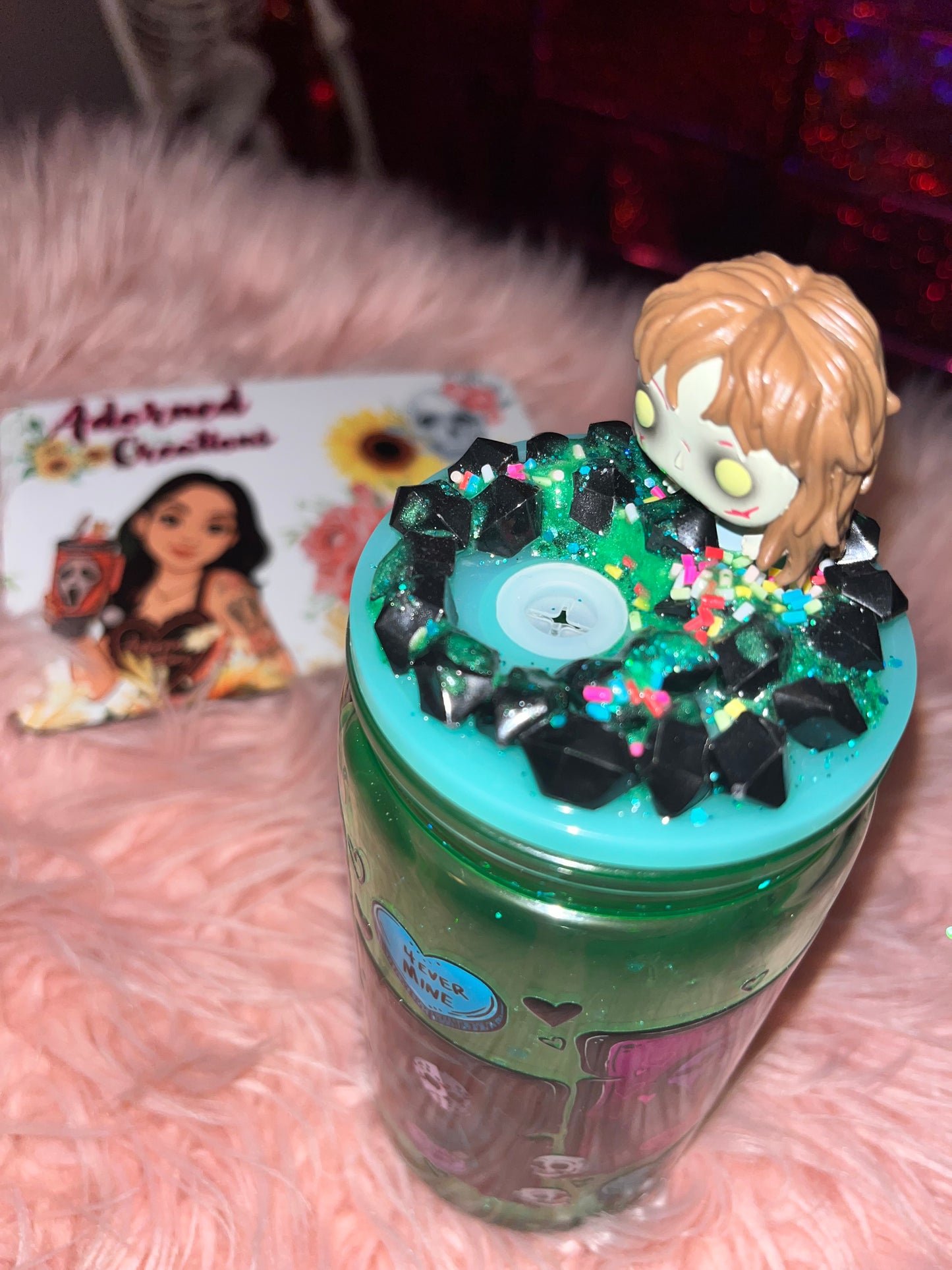 ABCDE-FU 20 oz glass tumbler with slow drip hearts! 💕