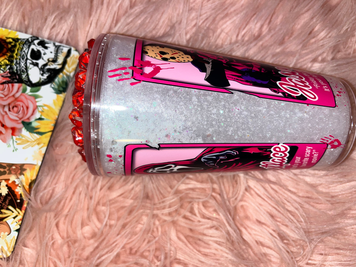 16 oz Barbie Horror themed snowglobe tumbler!