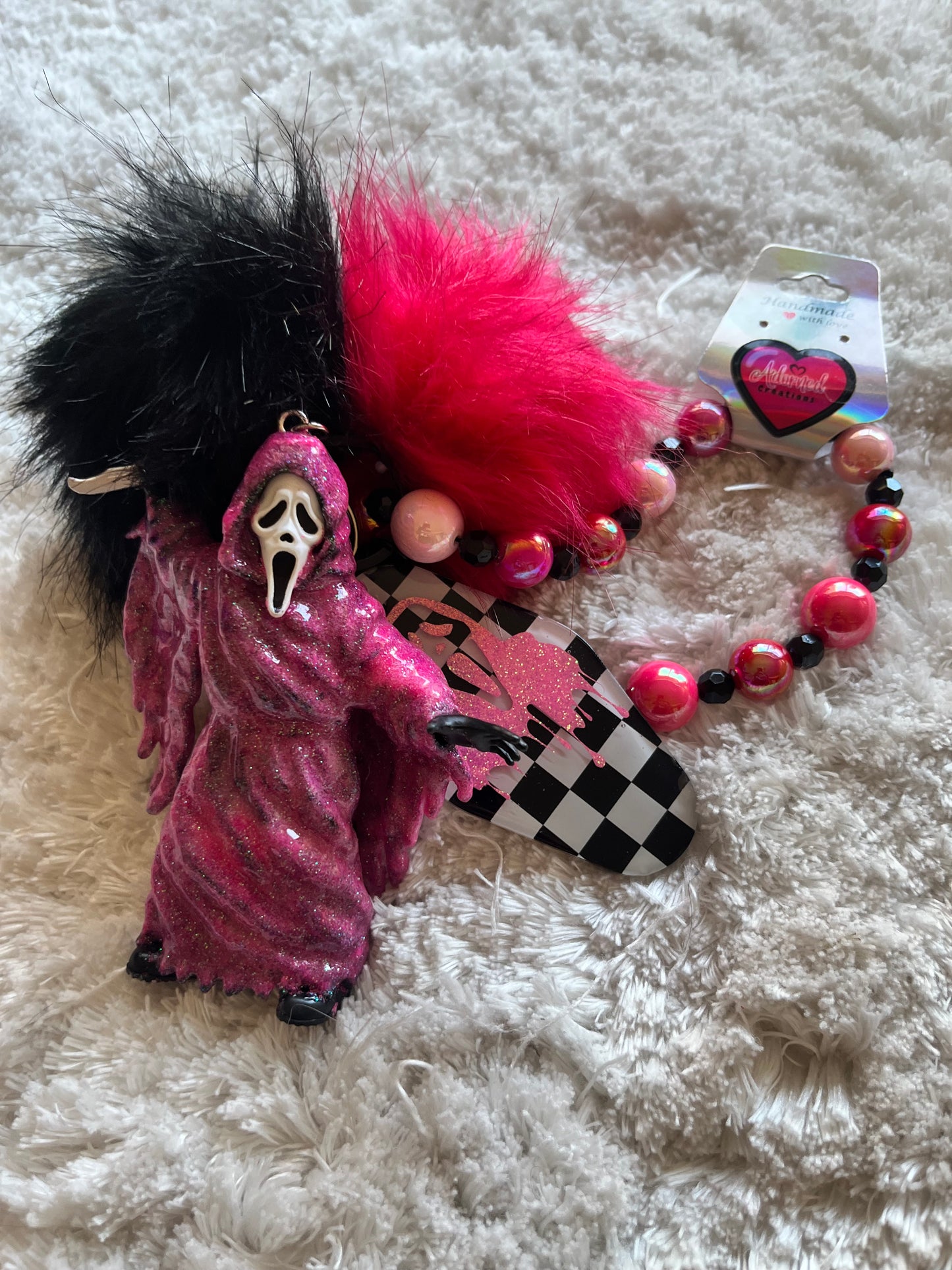 Horror Bestie XL Custom Painted/glittered Emotional Support Trinket (Custom Pink Ghostie)