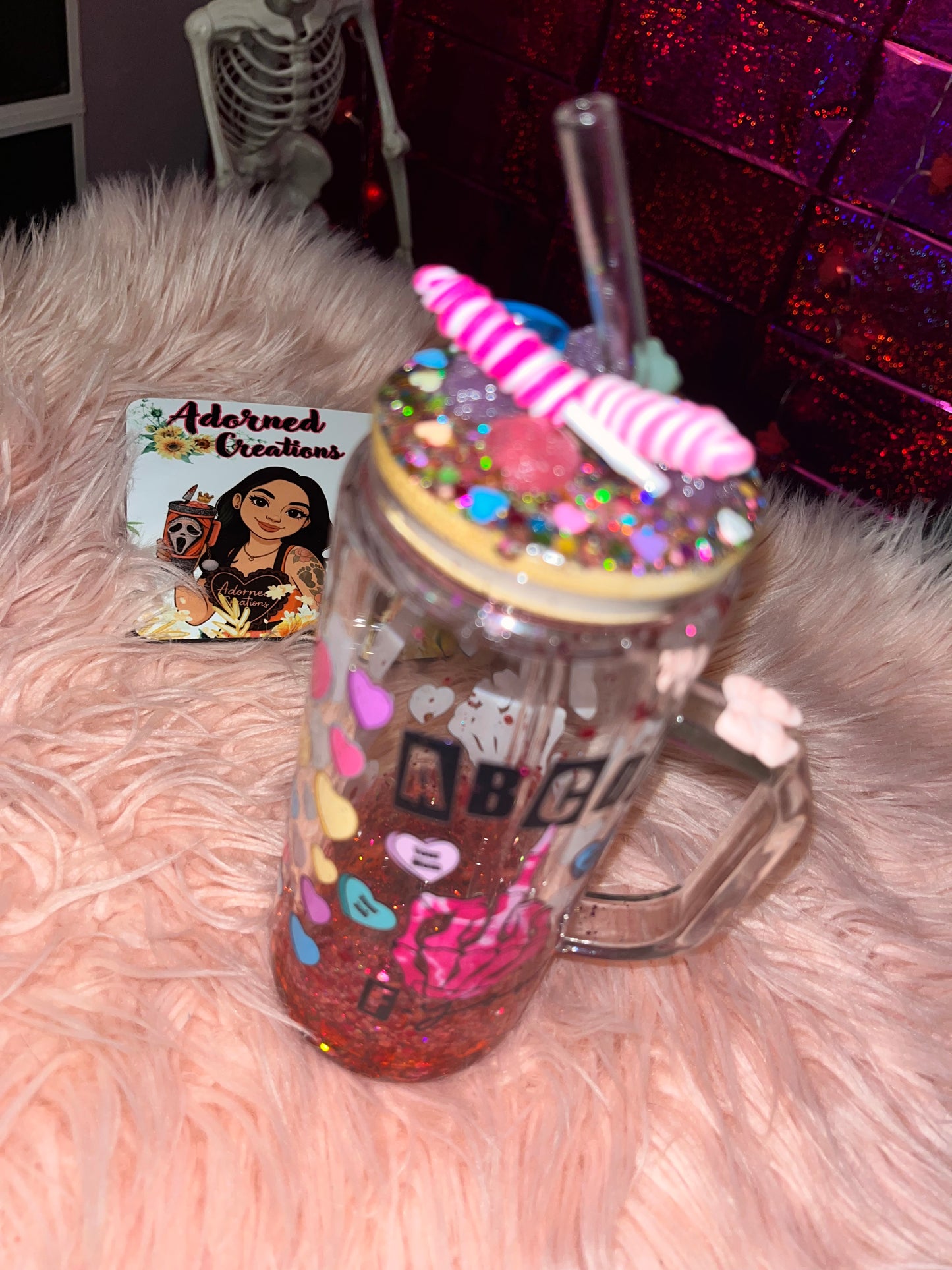 ABCDE-FU 20 oz glass tumbler with slow drip hearts! 💕