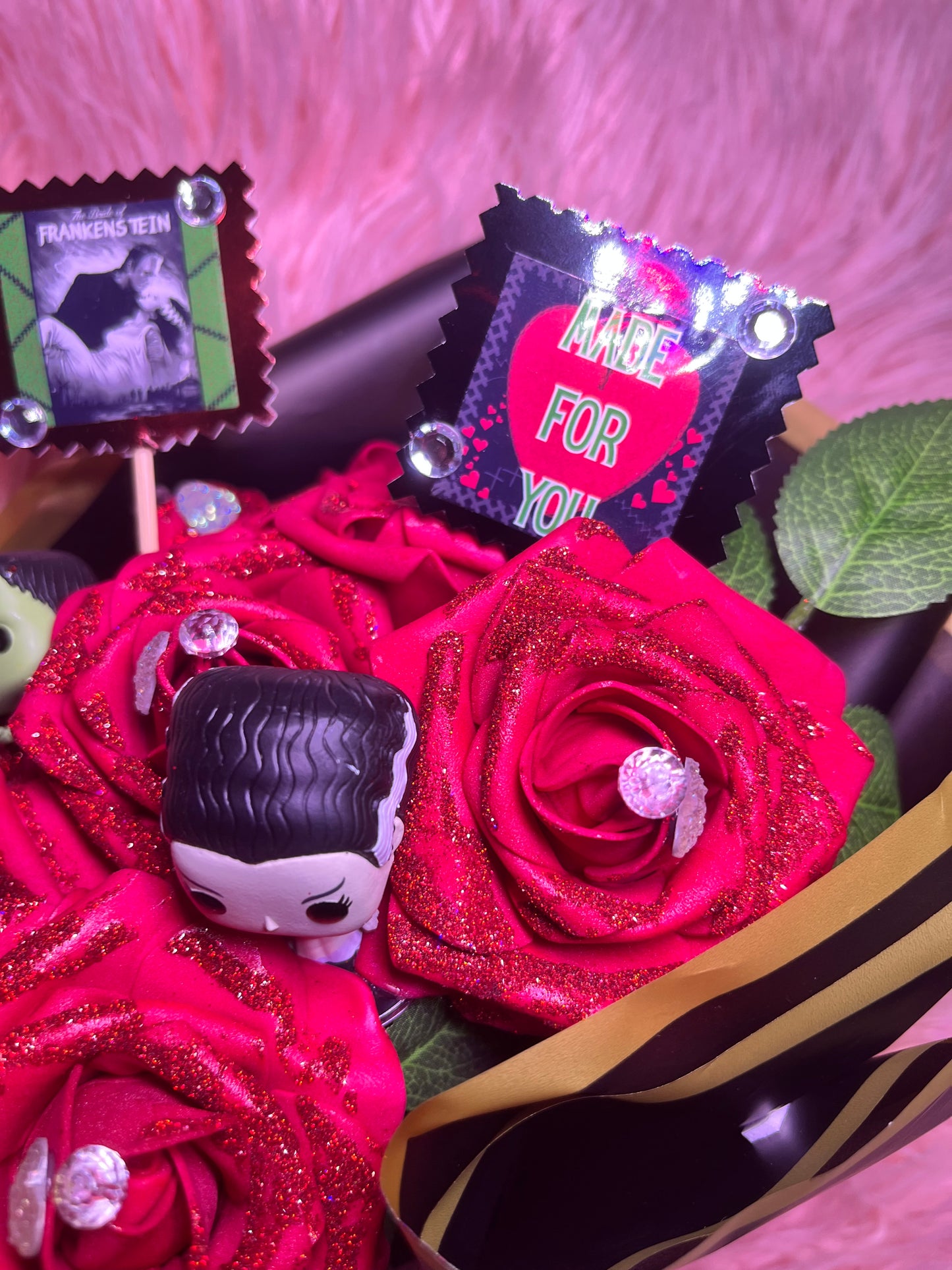 TIL Death Do Us Part Frankenstein and Bride forever roses bouquet