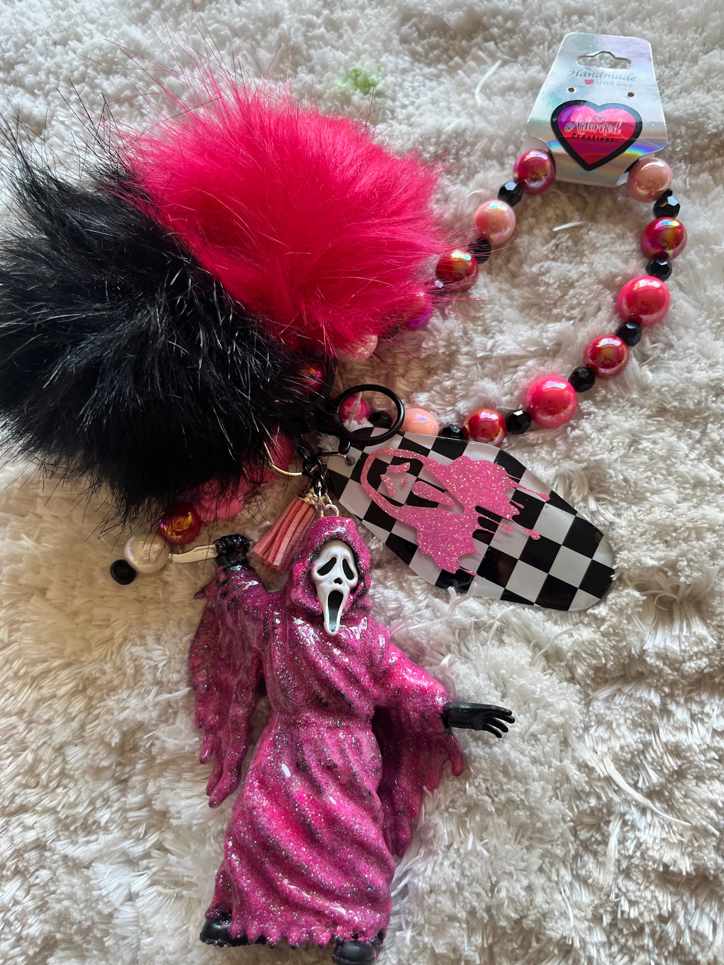 Horror Bestie XL Custom Painted/glittered Emotional Support Trinket (Custom Pink Ghostie)