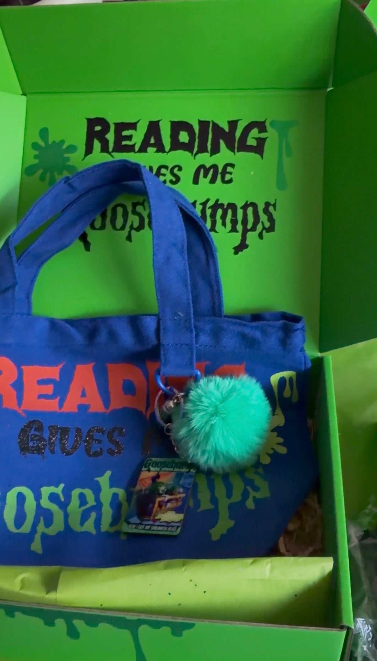 Reading Gives Me Goosebumps mystery book box! 💚🖤🧡
